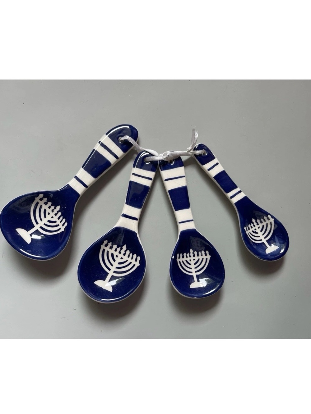Blue and White Menorah Ceramic Serving Spoons - Set of 4